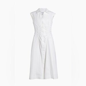 BRAND NEW Derek Lam 10 Crosby Poplin Ruched Midi Shirtdress Soft White, 00